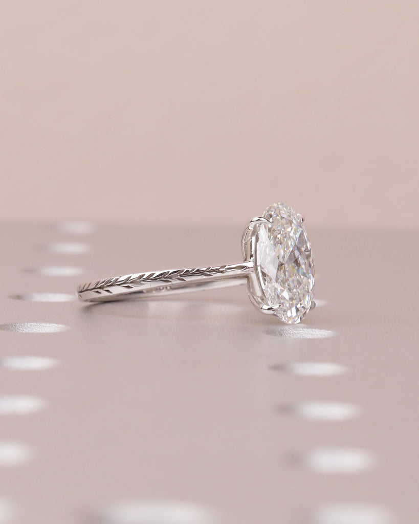 Oval Lab Grown Diamond Engagement Ring, Dainty 18k White Gold Ring, Solitaire Rings, Olive Leaf Ring, Nature Inspired Jewelry, Bridal Ring image #3
