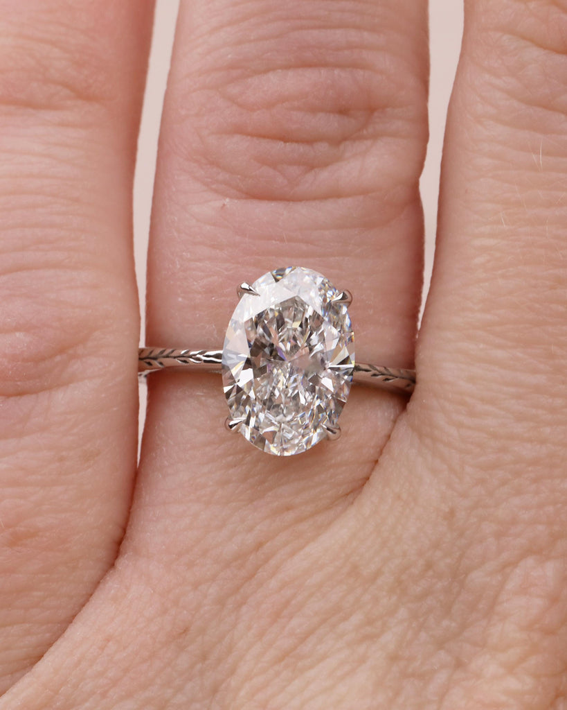 Oval Lab Grown Diamond Engagement Ring, Dainty 18k White Gold Ring, Solitaire Rings, Olive Leaf Ring, Nature Inspired Jewelry, Bridal Ring image #13