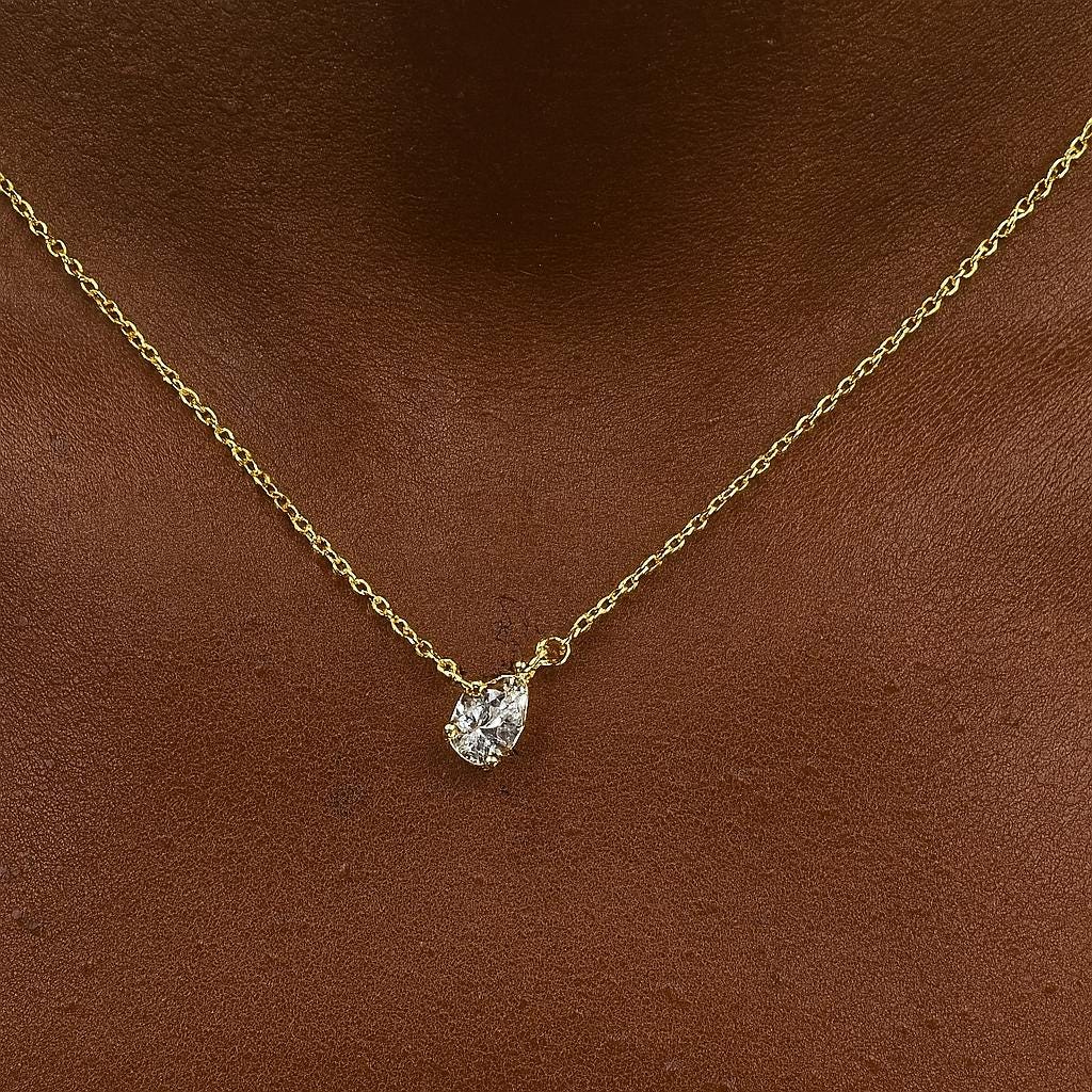 14k Gold Teardrop Diamond Necklace for Women | Lab Grown Diamond Solitaire Engagement Pendant | Minimalist Jewelry Gift for Her image #2