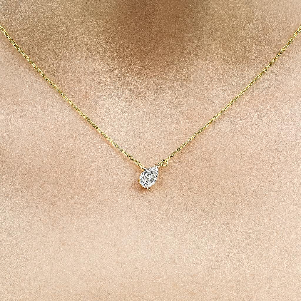Lab Created Diamond Charm Yellow Gold Dainty Necklace | Pear cut Pendant Layering Necklace | Eco Friendly Birthday Gift image #2