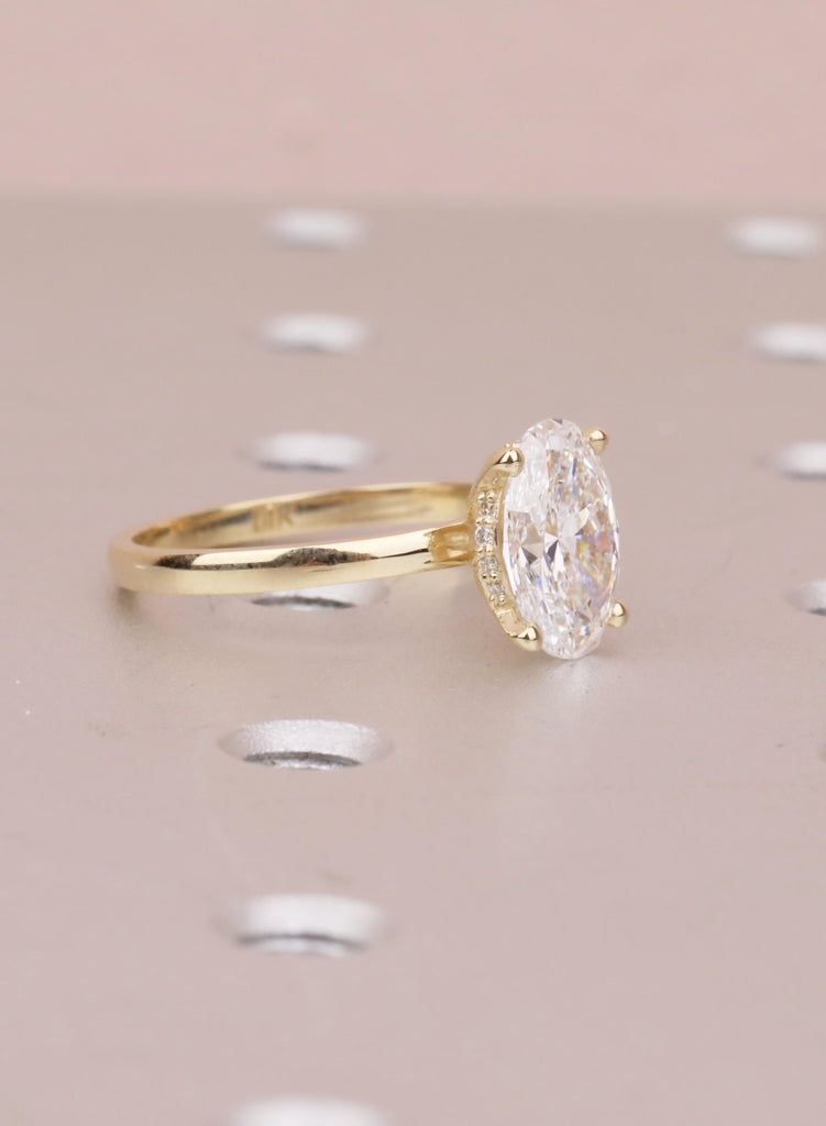 VVS-VS Oval Lab Grown Diamond, 14K Yellow Gold, Hidden Halo, Engagement Ring, Anniversary Gift image #13