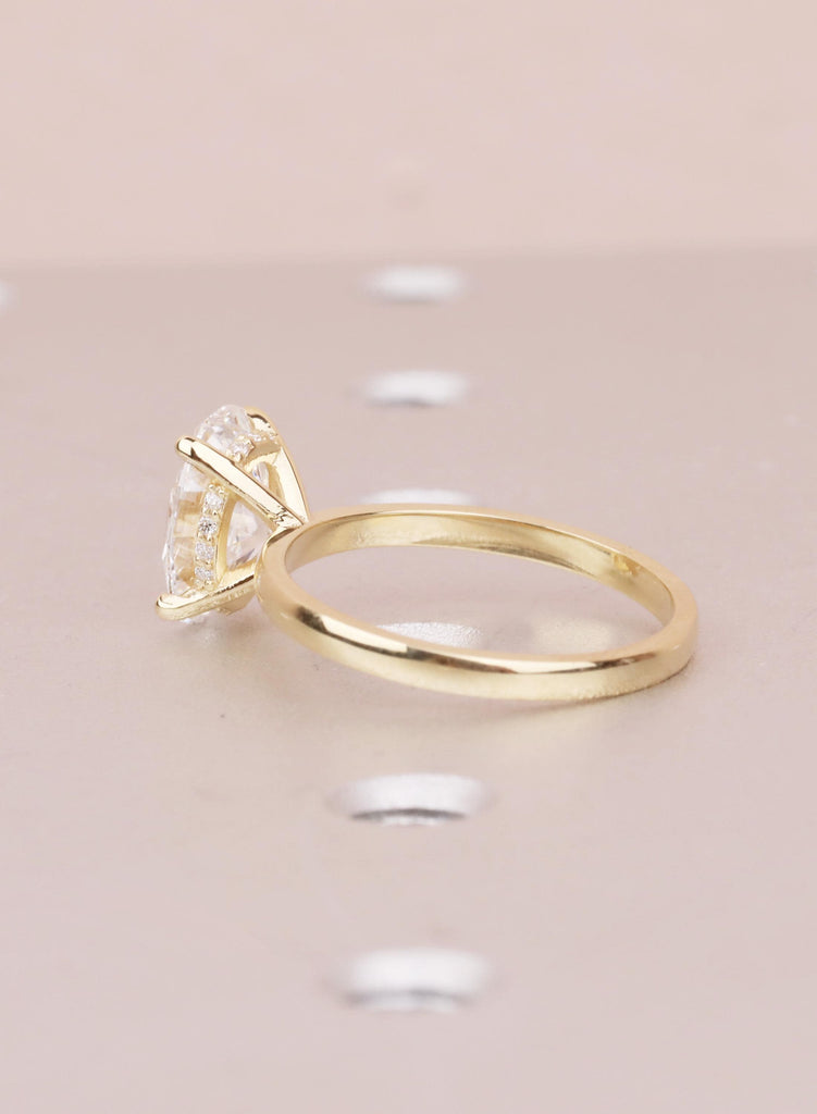 VVS-VS Oval Lab Grown Diamond, 14K Yellow Gold, Hidden Halo, Engagement Ring, Anniversary Gift image #6