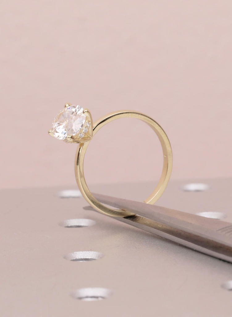 VVS-VS Oval Lab Grown Diamond, 14K Yellow Gold, Hidden Halo, Engagement Ring, Anniversary Gift image #7
