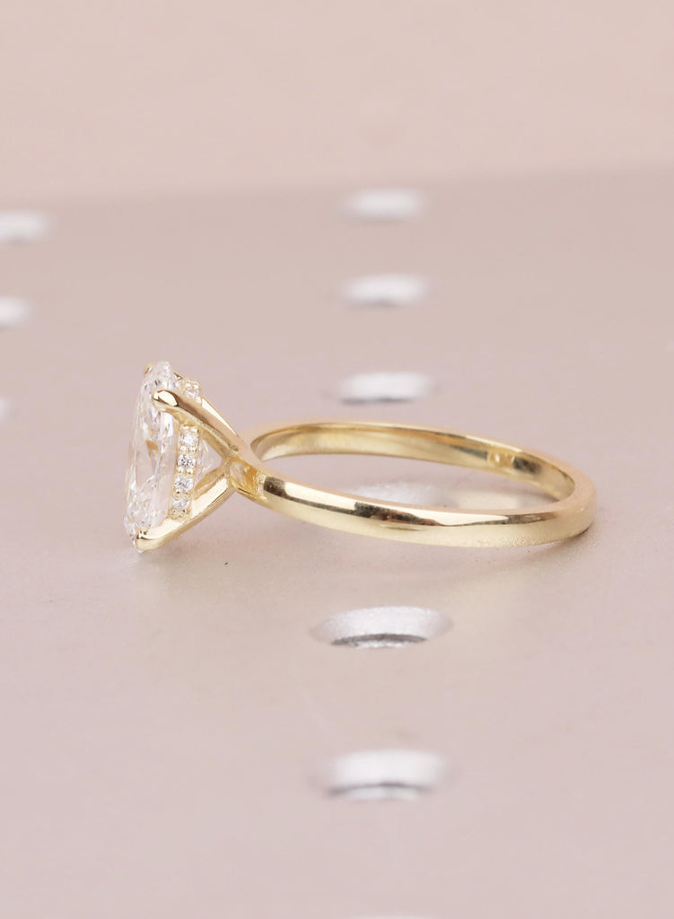 VVS-VS Oval Lab Grown Diamond, 14K Yellow Gold, Hidden Halo, Engagement Ring, Anniversary Gift image #10