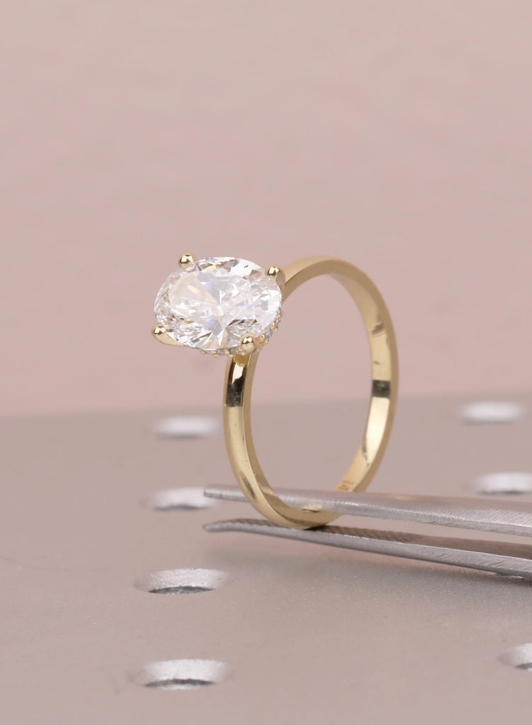 VVS-VS Oval Lab Grown Diamond, 14K Yellow Gold, Hidden Halo, Engagement Ring, Anniversary Gift image #18
