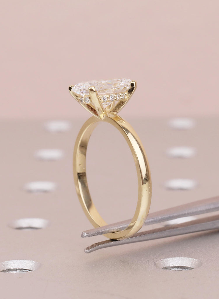 VVS-VS Oval Lab Grown Diamond, 14K Yellow Gold, Hidden Halo, Engagement Ring, Anniversary Gift image #5