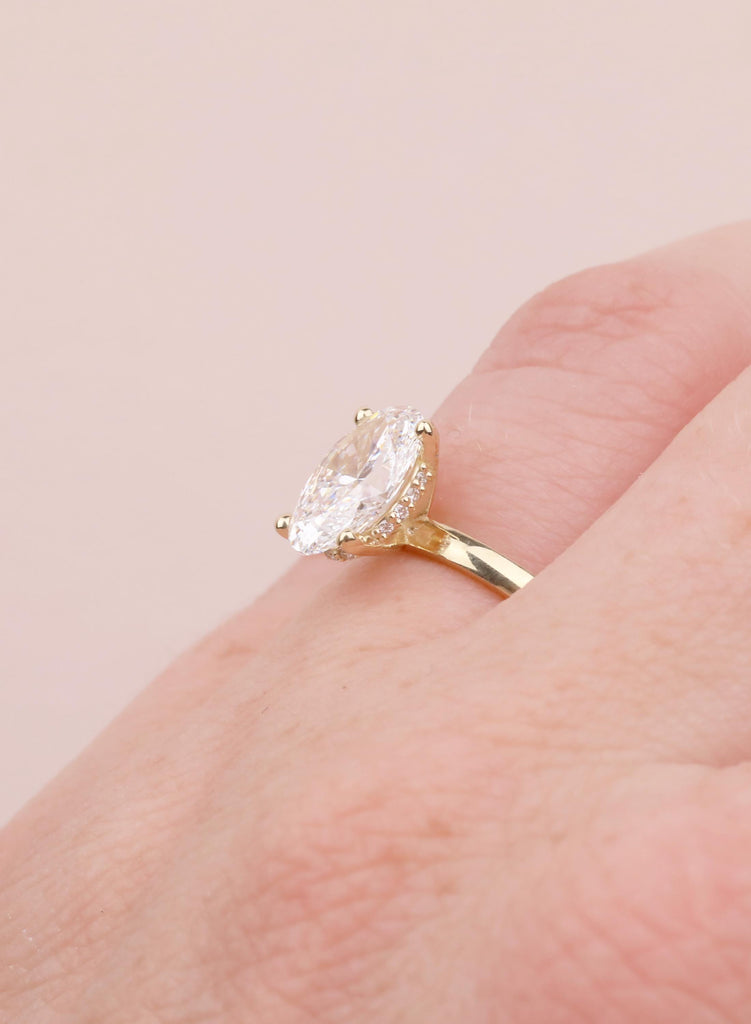 VVS-VS Oval Lab Grown Diamond, 14K Yellow Gold, Hidden Halo, Engagement Ring, Anniversary Gift image #14