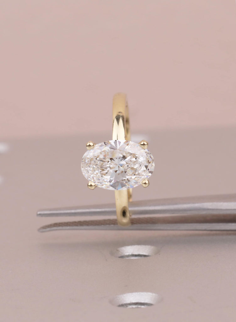 VVS-VS Oval Lab Grown Diamond, 14K Yellow Gold, Hidden Halo, Engagement Ring, Anniversary Gift image #2