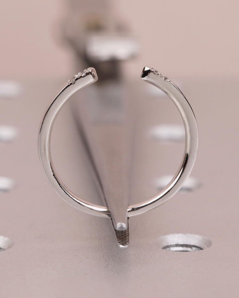 Open Wedding Band with Pave Salt and Pepper Diamonds, Minimalist Band image #7