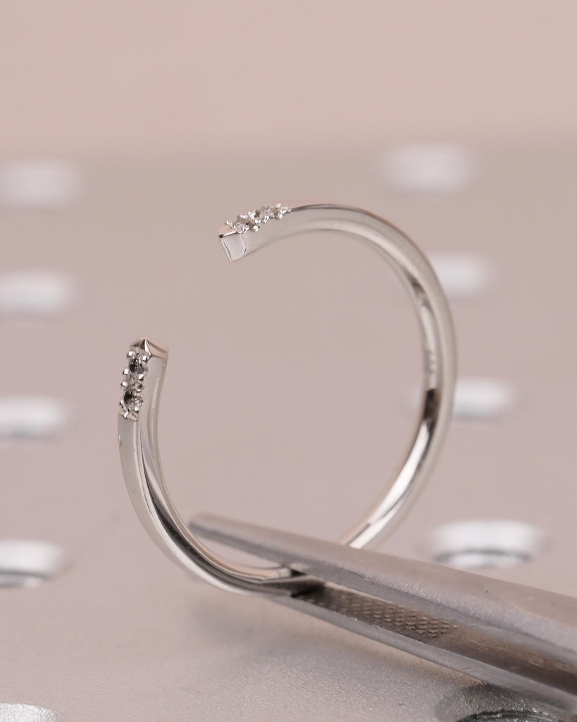 Open Wedding Band with Pave Salt and Pepper Diamonds, Minimalist Band image #14
