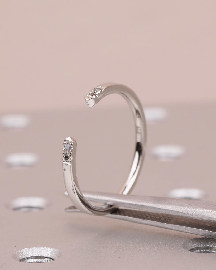 Open Wedding Band with Pave Salt and Pepper Diamonds, Minimalist Band image #3
