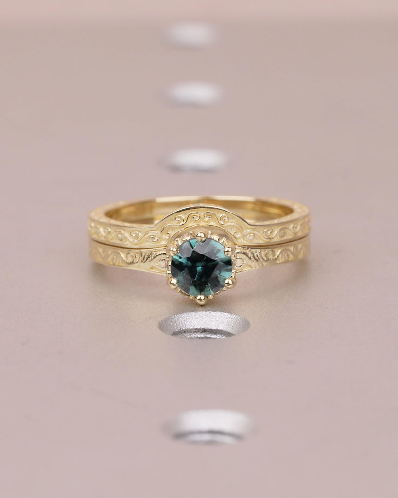 0.5ct Round Teal Sapphire Engagement Ring Set