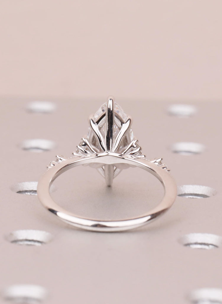 Lab Diamond Marquise Engagement Rings, Vintage Moissanite Cluster Rings For Women, Delicate 14K White Gold Promise Ring, Statement Ring image #4
