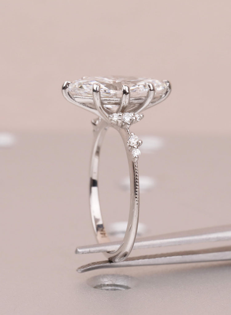 Lab Diamond Marquise Engagement Rings, Vintage Moissanite Cluster Rings For Women, Delicate 14K White Gold Promise Ring, Statement Ring image #11
