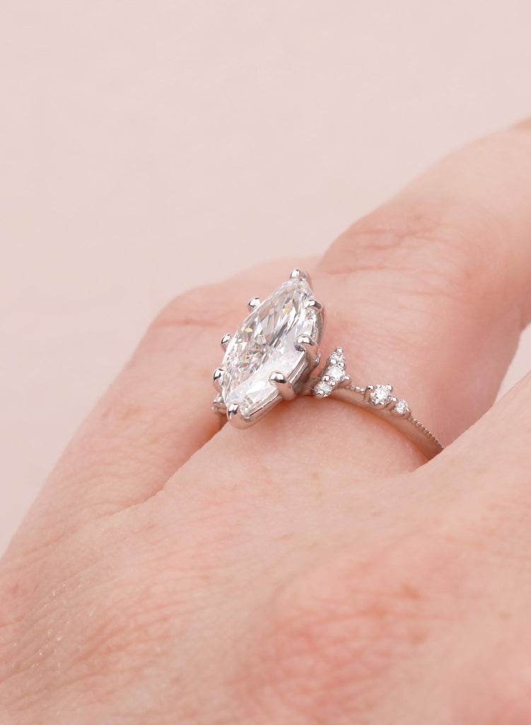 Lab Diamond Marquise Engagement Rings, Vintage Moissanite Cluster Rings For Women, Delicate 14K White Gold Promise Ring, Statement Ring image #14