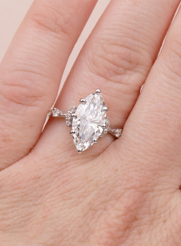 Lab Diamond Marquise Engagement Rings, Vintage Moissanite Cluster Rings For Women, Delicate 14K White Gold Promise Ring, Statement Ring image #13