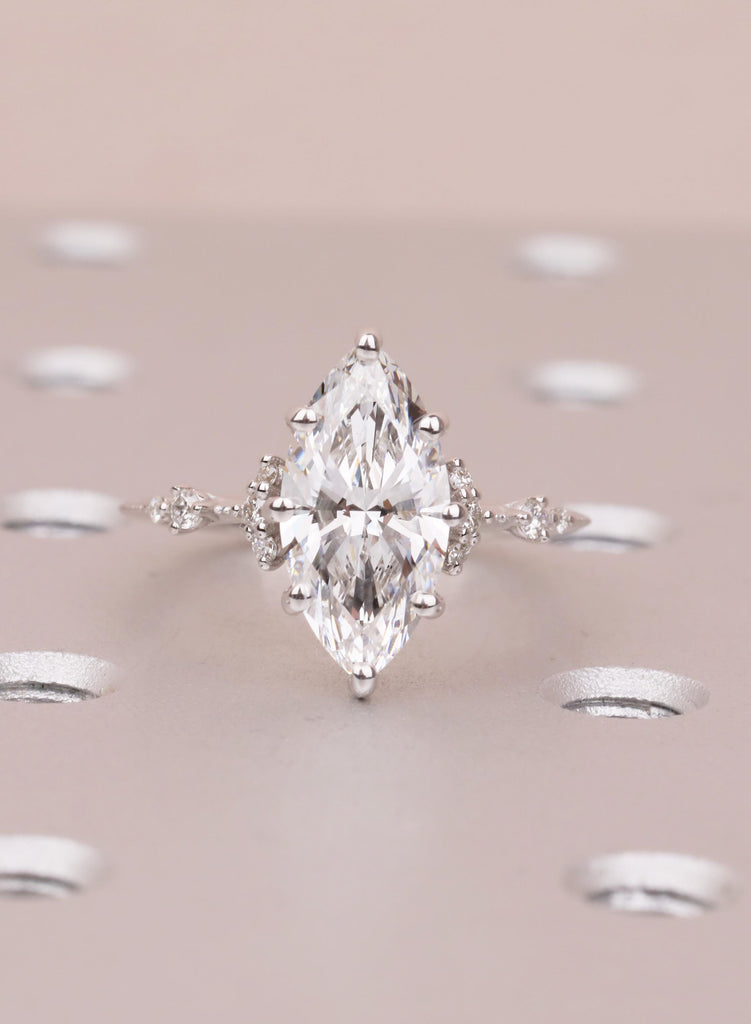 Lab Diamond Marquise Engagement Rings, Vintage Moissanite Cluster Rings For Women, Delicate 14K White Gold Promise Ring, Statement Ring image #15