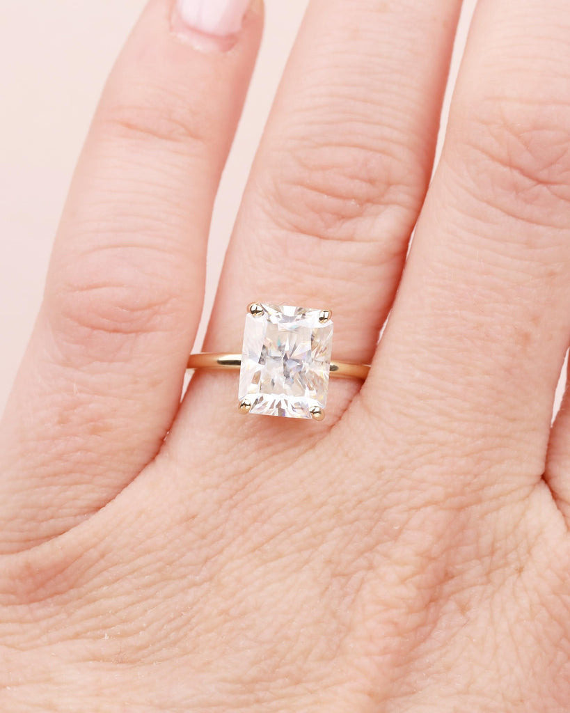 Solitaire Lab Grown Diamond Engagement Ring, Radiant Cut Ring, 14k Yellow Gold Promise Ring for Her, Unique Personalized Statement Ring image #14