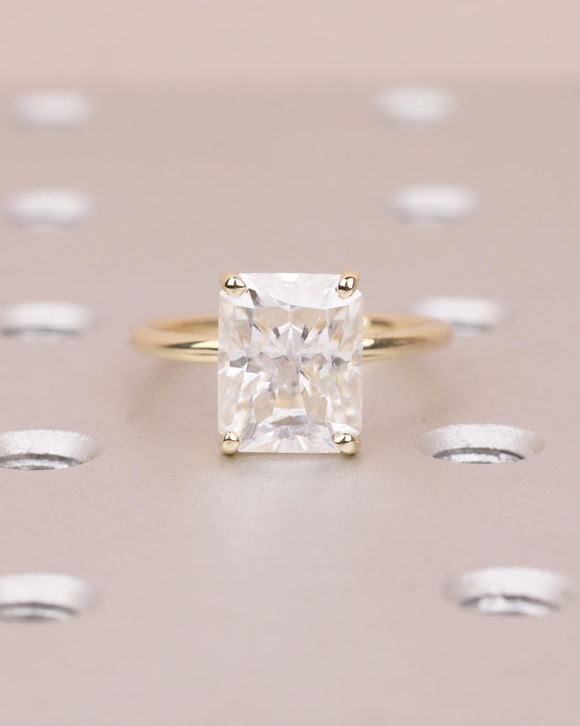 Solitaire Lab Grown Diamond Engagement Ring, Radiant Cut Ring, 14k Yellow Gold Promise Ring for Her, Unique Personalized Statement Ring image #8