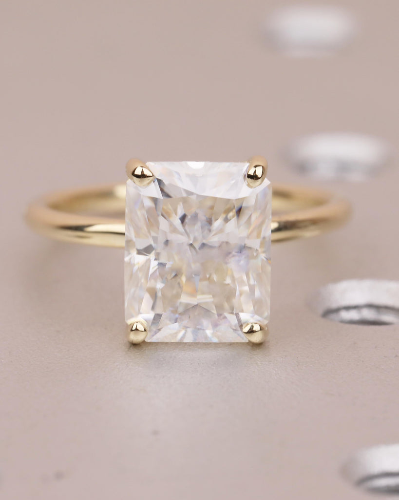 Solitaire Lab Grown Diamond Engagement Ring, Radiant Cut Ring, 14k Yellow Gold Promise Ring for Her, Unique Personalized Statement Ring image #13