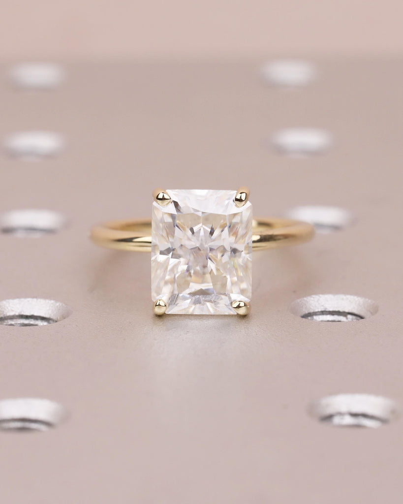 Solitaire Lab Grown Diamond Engagement Ring, Radiant Cut Ring, 14k Yellow Gold Promise Ring for Her, Unique Personalized Statement Ring image #17