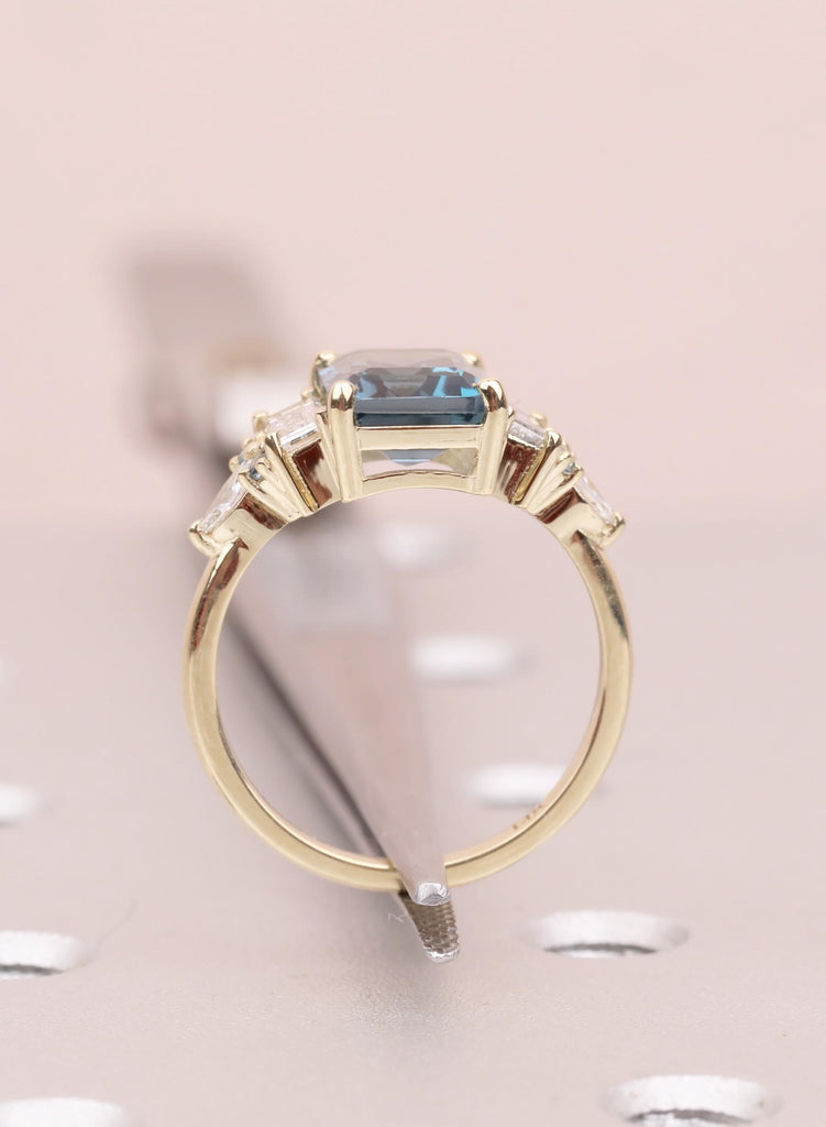 Blue Emerald Cut Engagement Ring, London Blue Natural Topaz Gemstone Ring, Baguette Marquise Ring For Woman, December Birthstone Jewelry image #12
