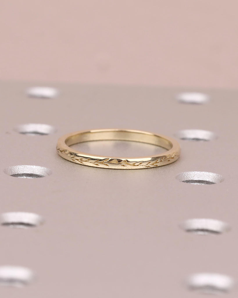14K/18K Solid Gold Dainty Olive Leaf Ring | Nature Inspired Wedding Ring for Women | Thin Wedding Band Stacking Ring image #3