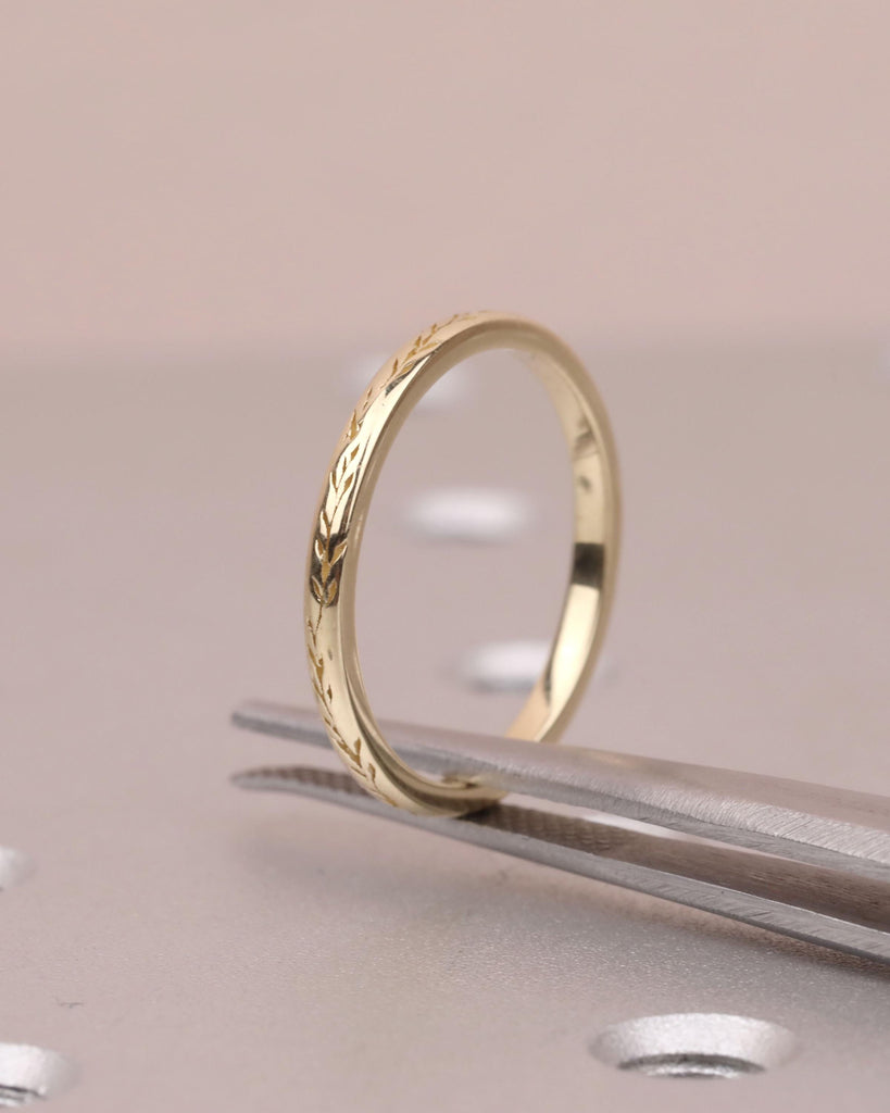 14K/18K Solid Gold Dainty Olive Leaf Ring | Nature Inspired Wedding Ring for Women | Thin Wedding Band Stacking Ring image #4