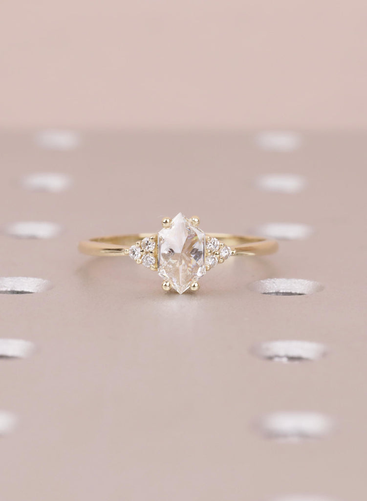 Lab Grown Hexagon Diamond Engagement Ring, 14K Yellow Gold Cluster Wedding Ring, Anniversary Gift image #3