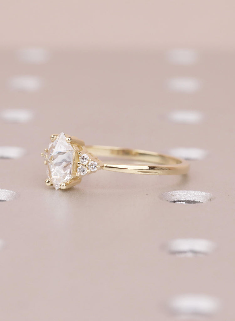Lab Grown Hexagon Diamond Engagement Ring, 14K Yellow Gold Cluster Wedding Ring, Anniversary Gift image #8