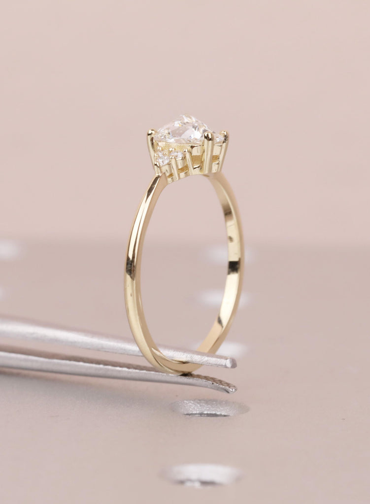 Lab Grown Hexagon Diamond Engagement Ring, 14K Yellow Gold Cluster Wedding Ring, Anniversary Gift image #12