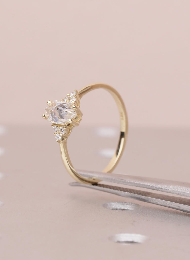 Lab Grown Hexagon Diamond Engagement Ring, 14K Yellow Gold Cluster Wedding Ring, Anniversary Gift image #9