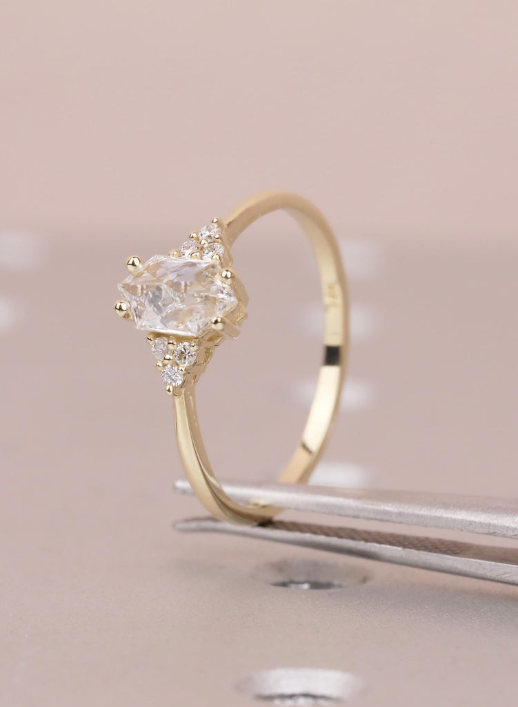 Lab Grown Hexagon Diamond Engagement Ring, 14K Yellow Gold Cluster Wedding Ring, Anniversary Gift image #10
