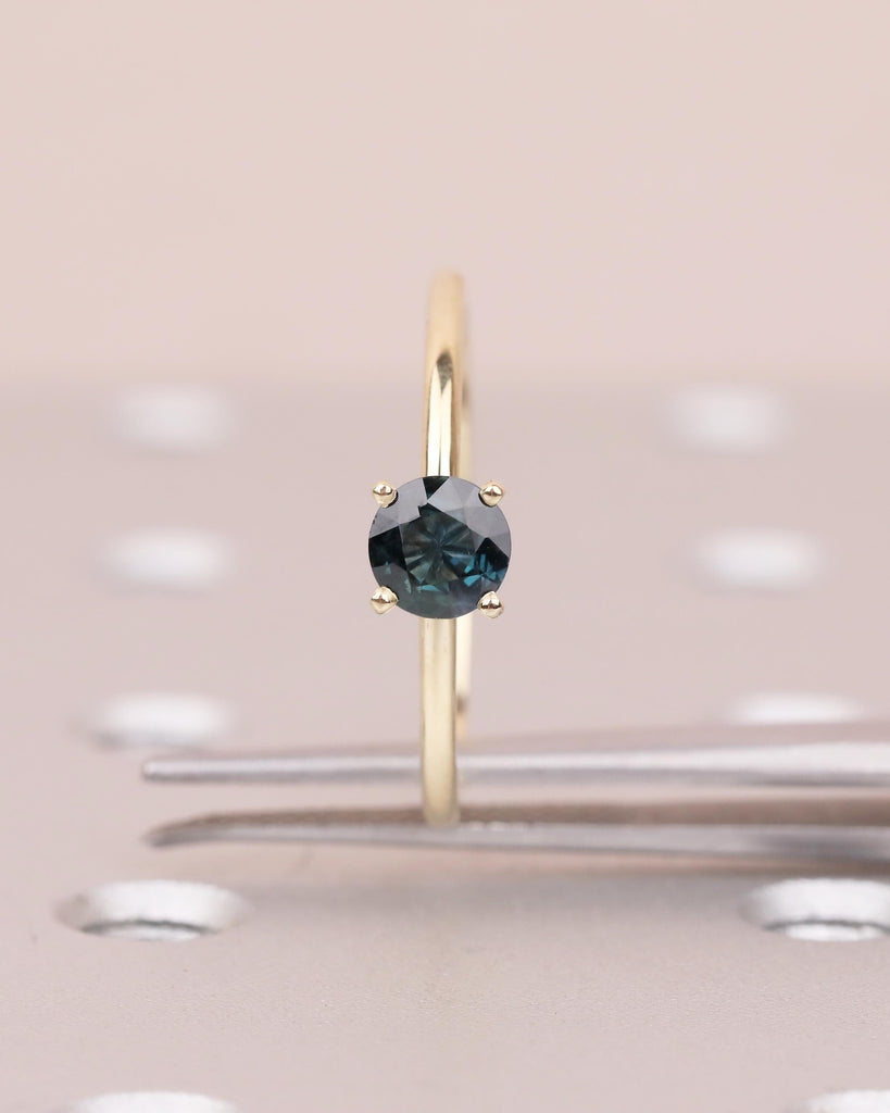 Round Teal Sapphire Engagement Ring, Comfort Fit 14k Solid Gold Solitaire Ring, Minimalist Green Gemstone Jewelry, September Birthstone Ring image #3