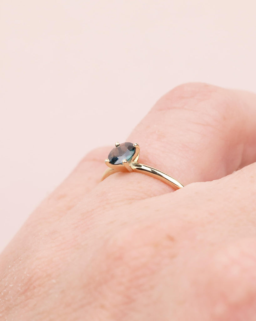 Round Teal Sapphire Engagement Ring, Comfort Fit 14k Solid Gold Solitaire Ring, Minimalist Green Gemstone Jewelry, September Birthstone Ring image #14