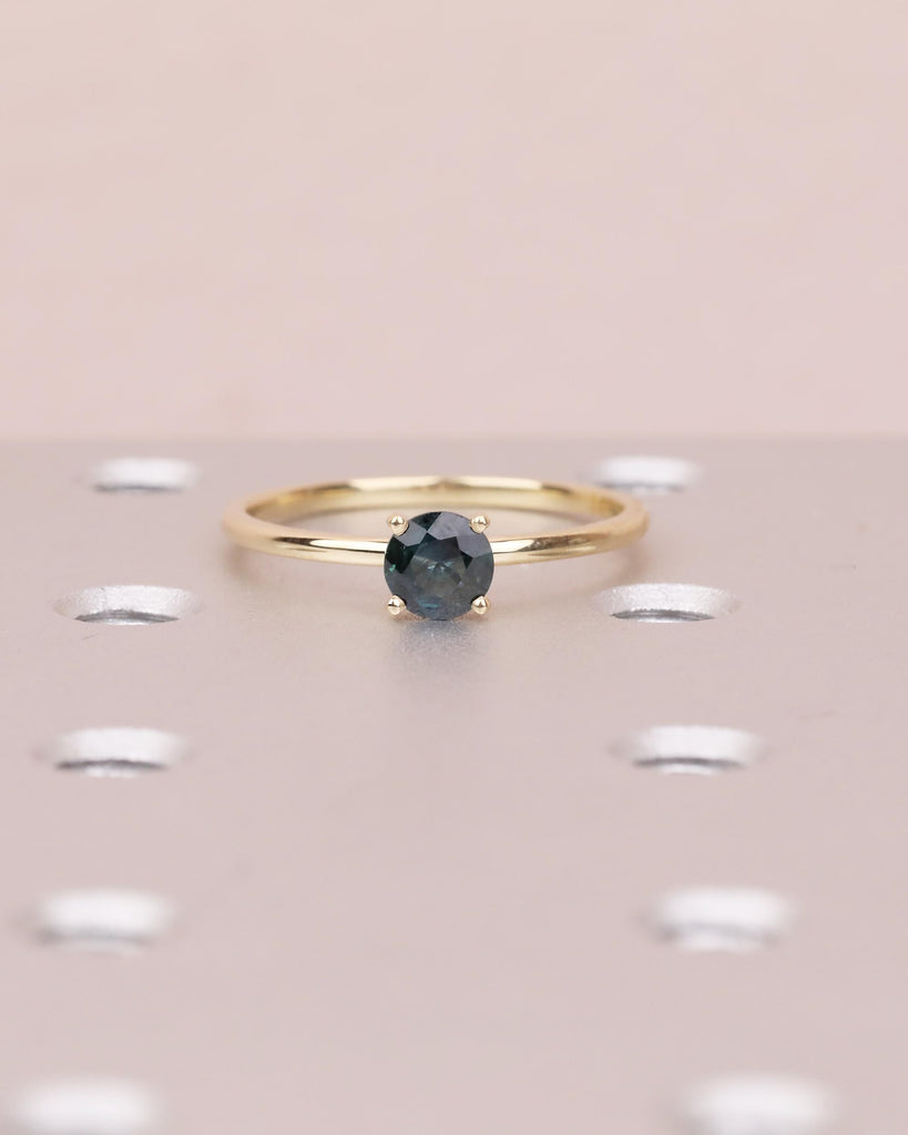 Round Teal Sapphire Engagement Ring, Comfort Fit 14k Solid Gold Solitaire Ring, Minimalist Green Gemstone Jewelry, September Birthstone Ring image #15