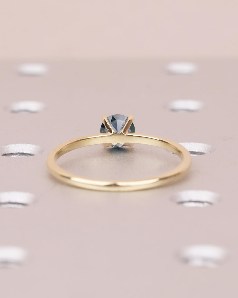 Round Teal Sapphire Engagement Ring, Comfort Fit 14k Solid Gold Solitaire Ring, Minimalist Green Gemstone Jewelry, September Birthstone Ring image #6