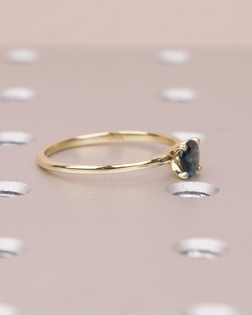 Round Teal Sapphire Engagement Ring, Comfort Fit 14k Solid Gold Solitaire Ring, Minimalist Green Gemstone Jewelry, September Birthstone Ring image #5