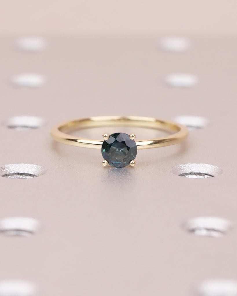 Round Teal Sapphire Engagement Ring, Comfort Fit 14k Solid Gold Solitaire Ring, Minimalist Green Gemstone Jewelry, September Birthstone Ring image #9
