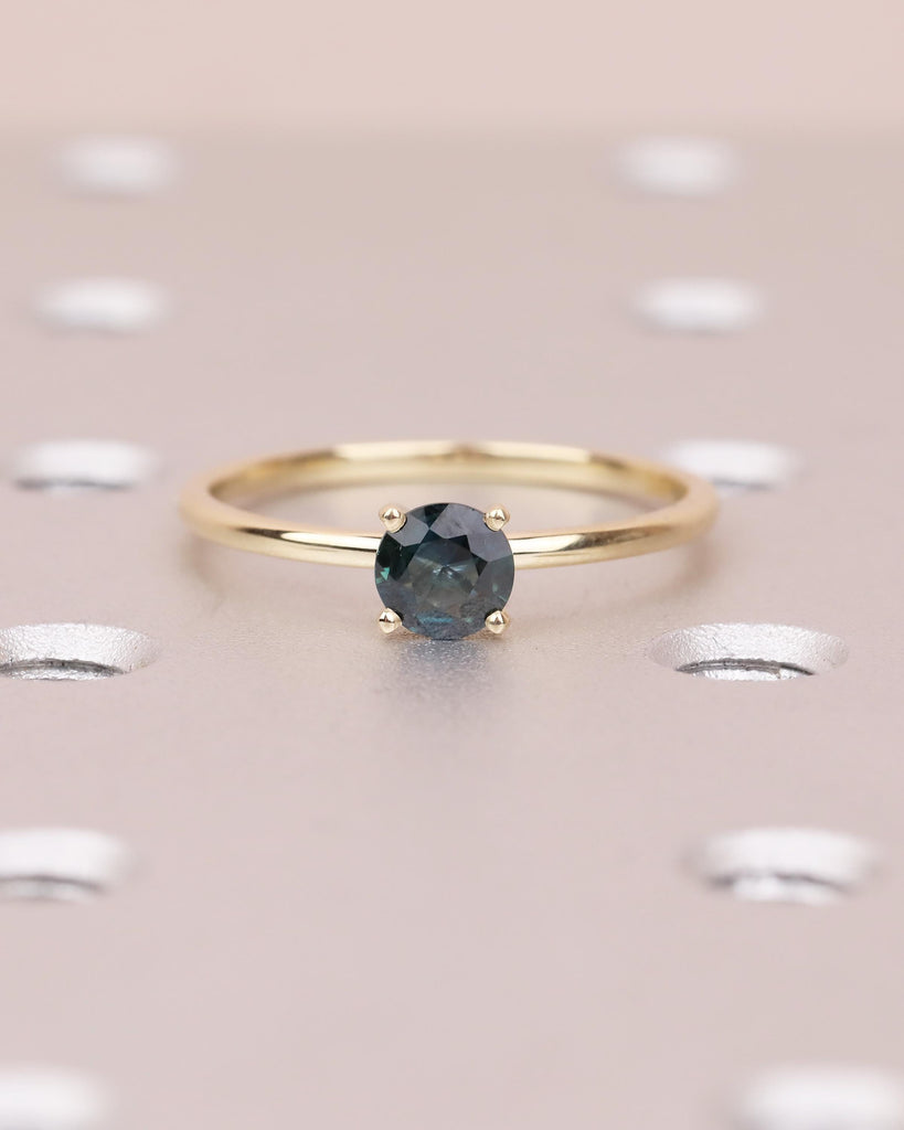 Round Teal Sapphire Engagement Ring