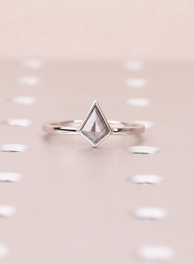 Kite Cut Salt and Pepper Diamond Engagement Ring, 14k 18k Gold Platinum, Diamond Statement Ring, Black Diamond Wedding Ring, Bridal Ring