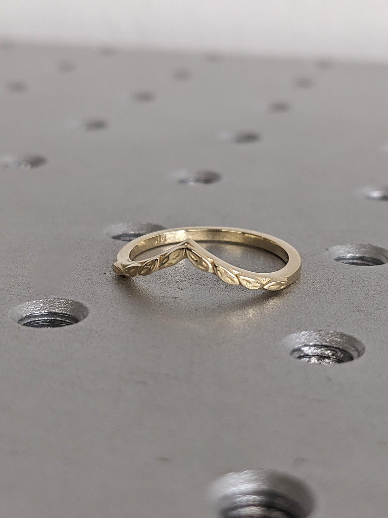 Rustic Solid Gold Thin Wedding Band | Handmade Curved Wedding Ring Stacking Ring | Everyday Wear Woman Jewelry image #4