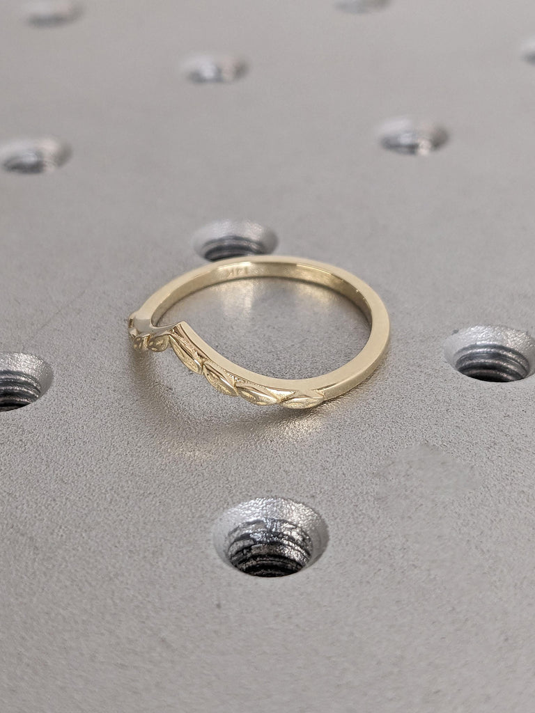 Rustic Solid Gold Thin Wedding Band | Handmade Curved Wedding Ring Stacking Ring | Everyday Wear Woman Jewelry image #5