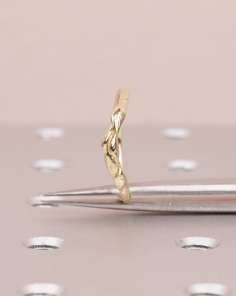 Solid Gold Nature Inspired Leaf Wedding Band, Handmade Engraved Curved Matching Ring, Vintage Gold Leaf Branch Ring, Women's Wedding Ring image #7