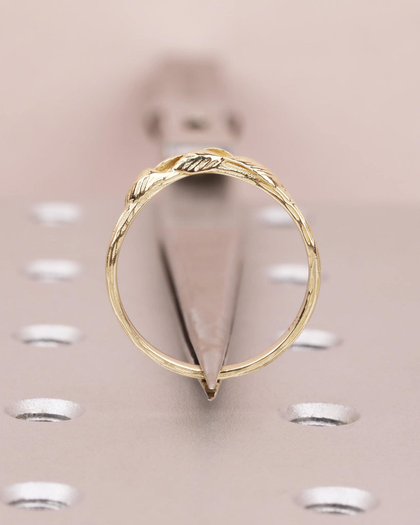 Solid Gold Nature Inspired Leaf Wedding Band, Handmade Engraved Curved Matching Ring, Vintage Gold Leaf Branch Ring, Women's Wedding Ring image #8