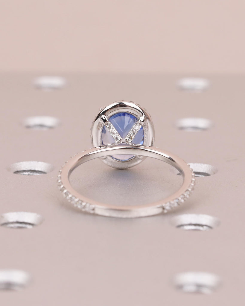 2.5ct Blue Sapphire Engagement Ring, 14k White Gold Diamond Halo Ring, Eternity Ring, Oval Gemstone Rings for Women, September Birthstone image #6