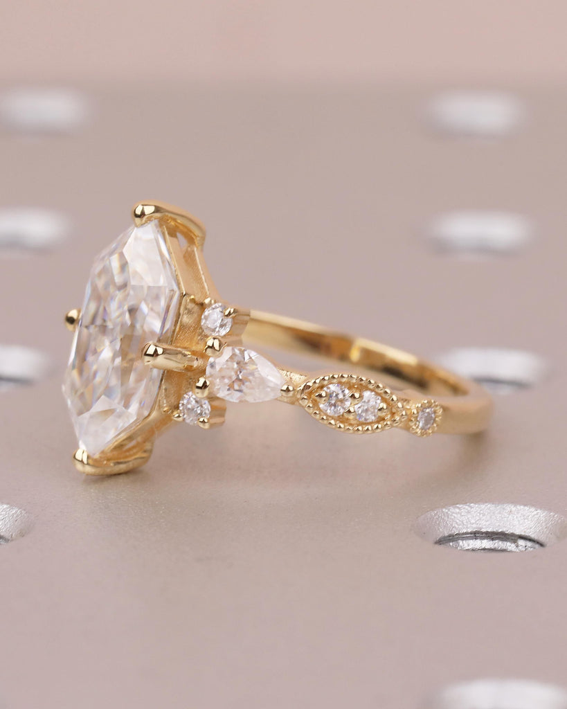 Art Deco Dutch Marquise Lab Grown Diamond Engagement Ring, 18k Solid Gold Wedding Rings image #1