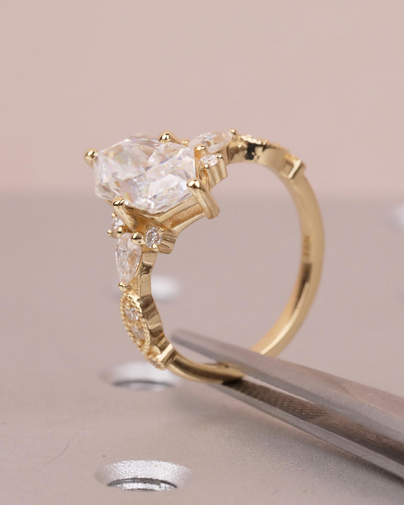 Art Deco Dutch Marquise Lab Grown Diamond Engagement Ring, 18k Solid Gold Wedding Rings image #5