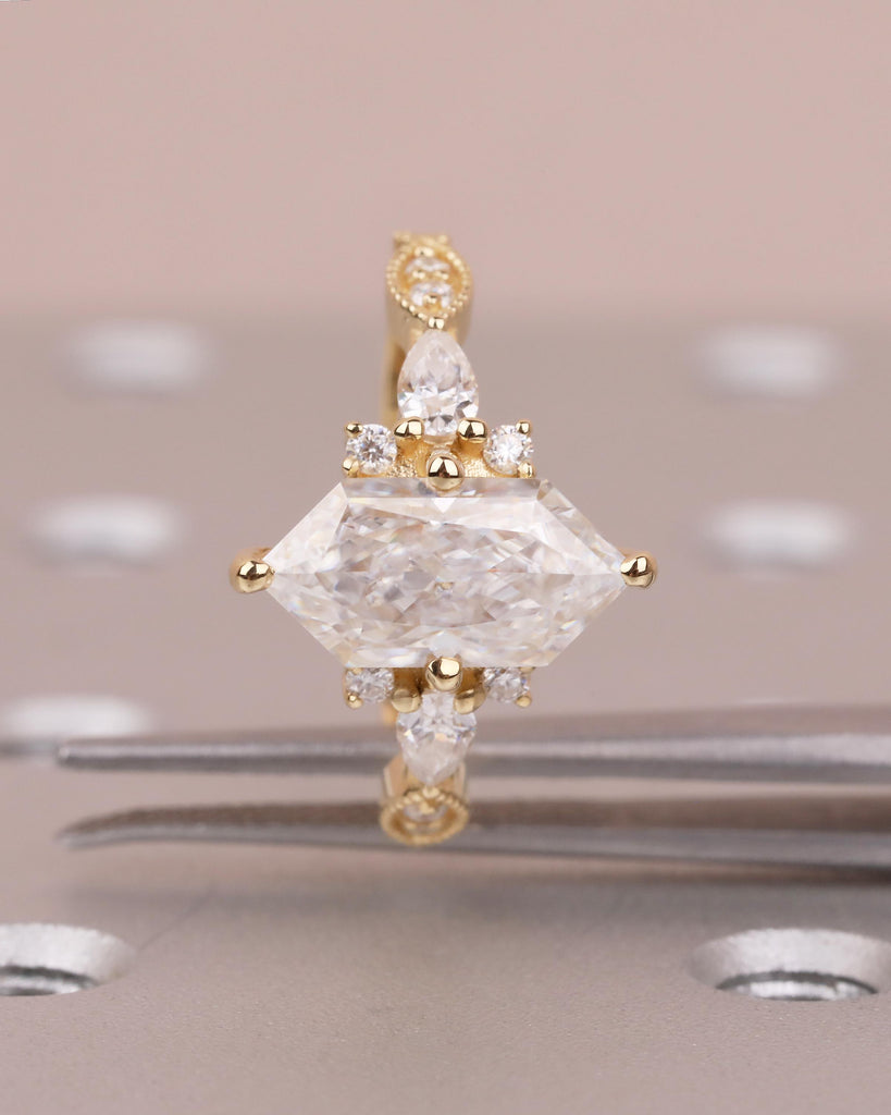 Art Deco Dutch Marquise Lab Grown Diamond Engagement Ring, 18k Solid Gold Wedding Rings image #12