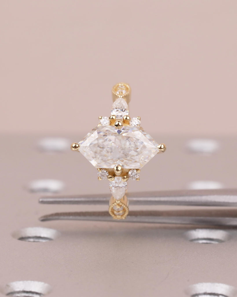 Art Deco Dutch Marquise Lab Grown Diamond Engagement Ring, 18k Solid Gold Wedding Rings image #4
